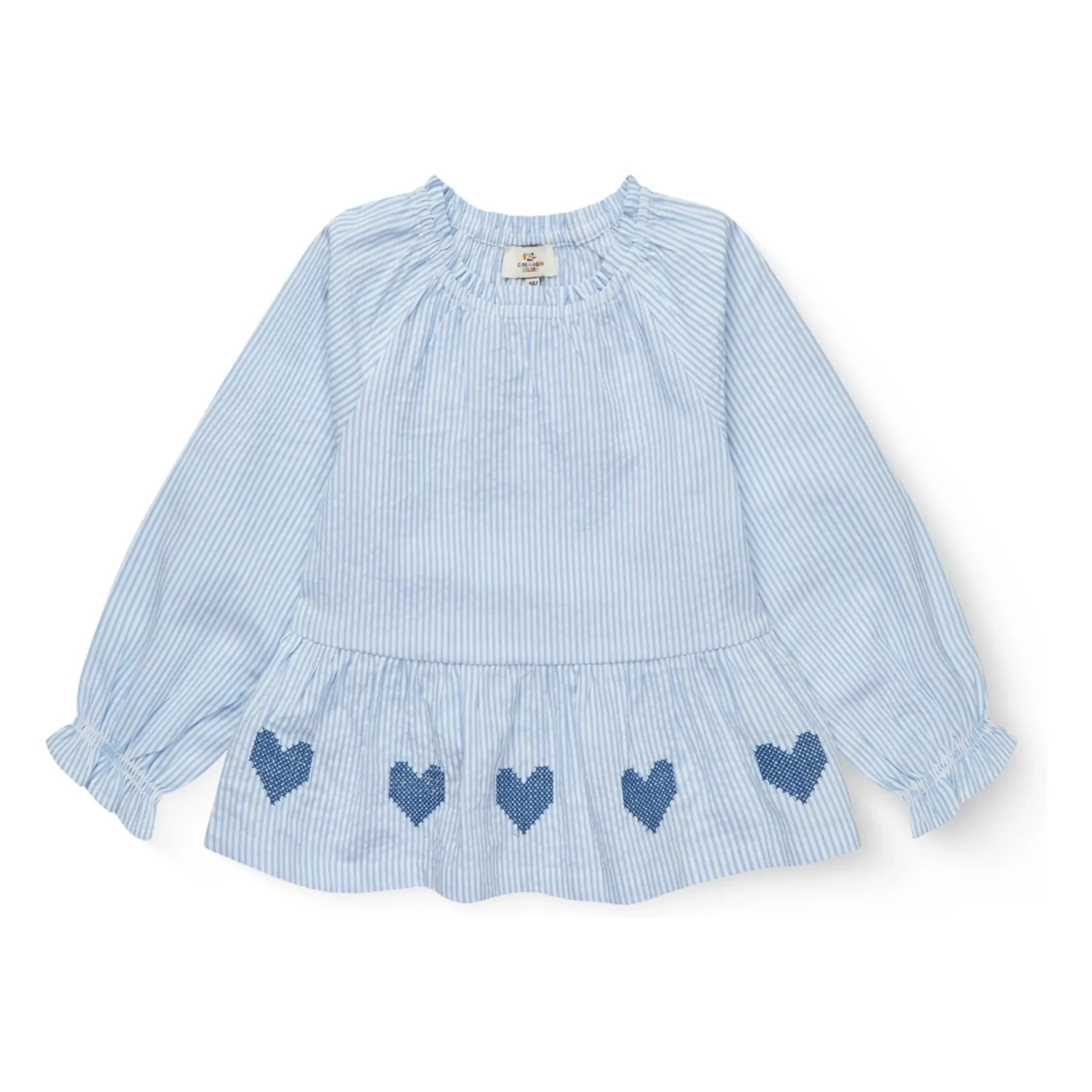 Copenhagen Colors - Striped Embroidered Blouse Seersucker Organic Cotton | Light Blue