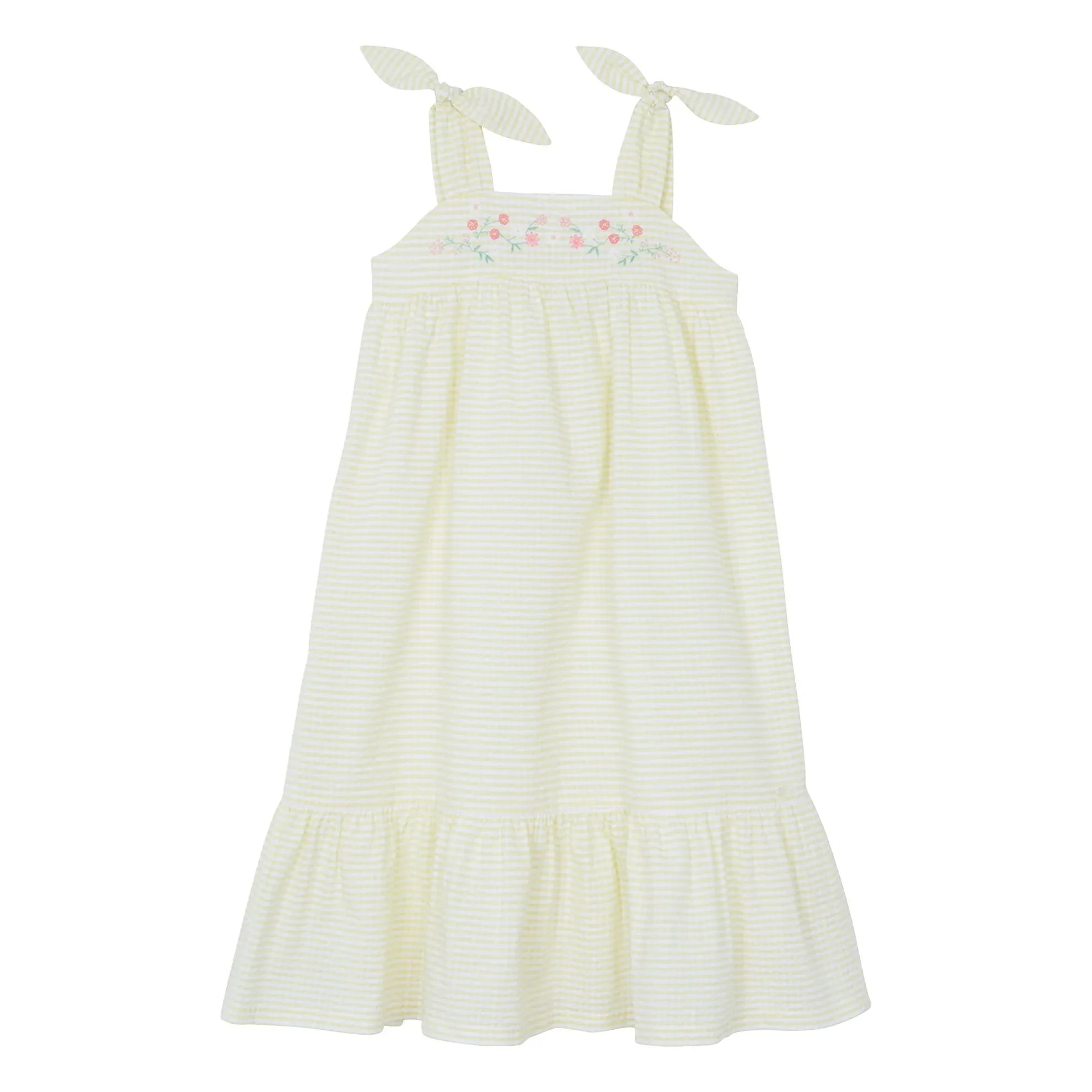 Tartine et Chocolat - Striped Embroidered Strapless Dress | Yellow