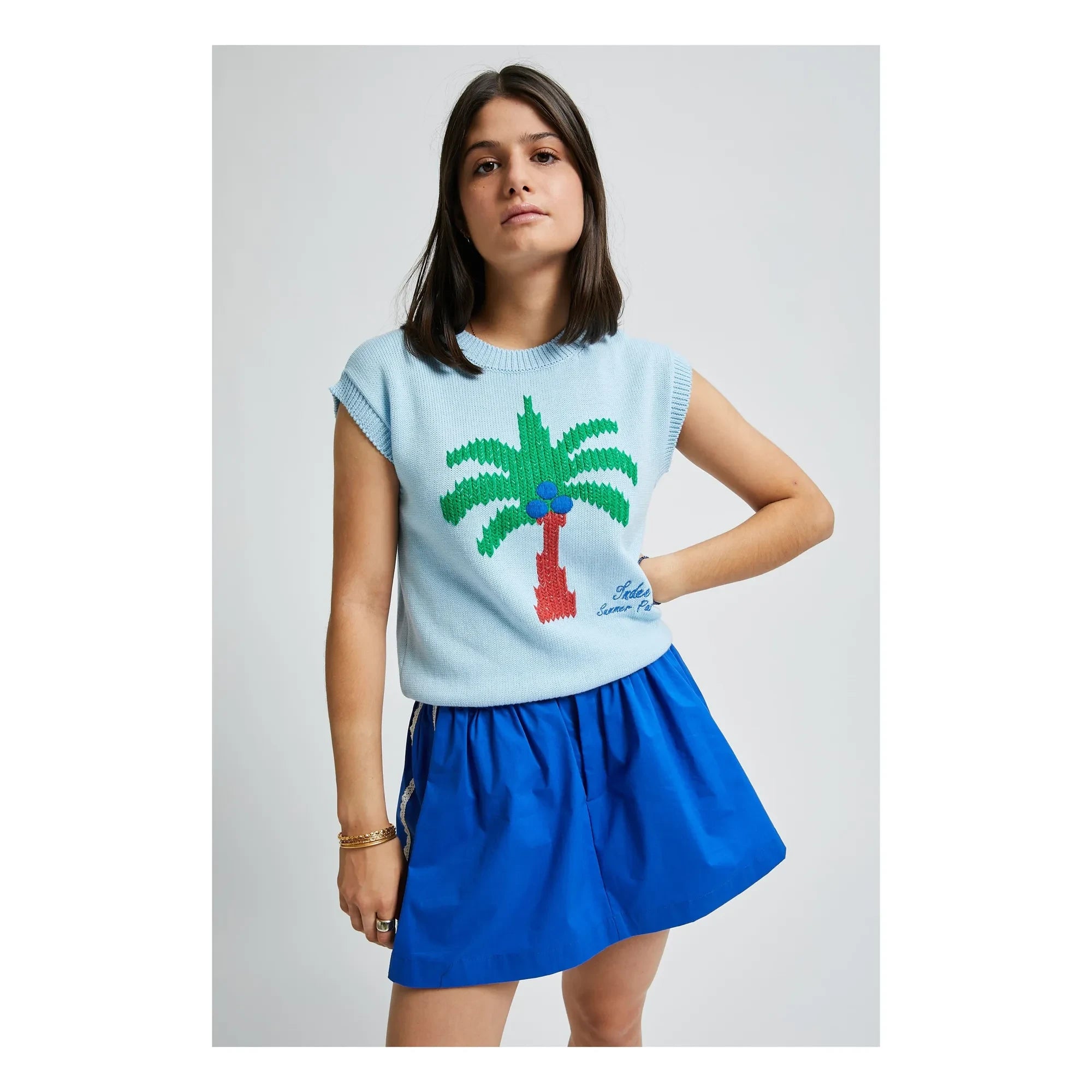 Indee - Sleeveless Vaucluse Palm Sweater | Light Blue