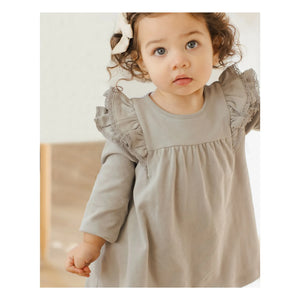 Quincy Mae - Organic Cotton Ruffled Dress | Gray Blue