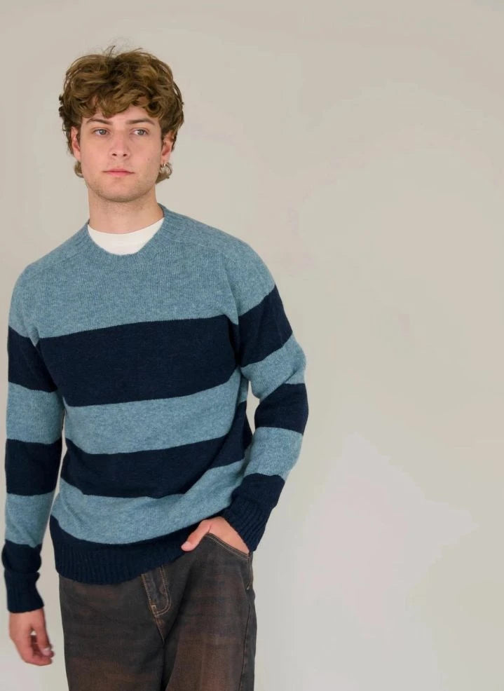 Origin Knitwear - Striped Wool Seamless Sweater | Blue