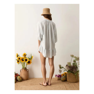 Boteh - La Ponche Ruffled Linen and Cotton Dress | Light blue