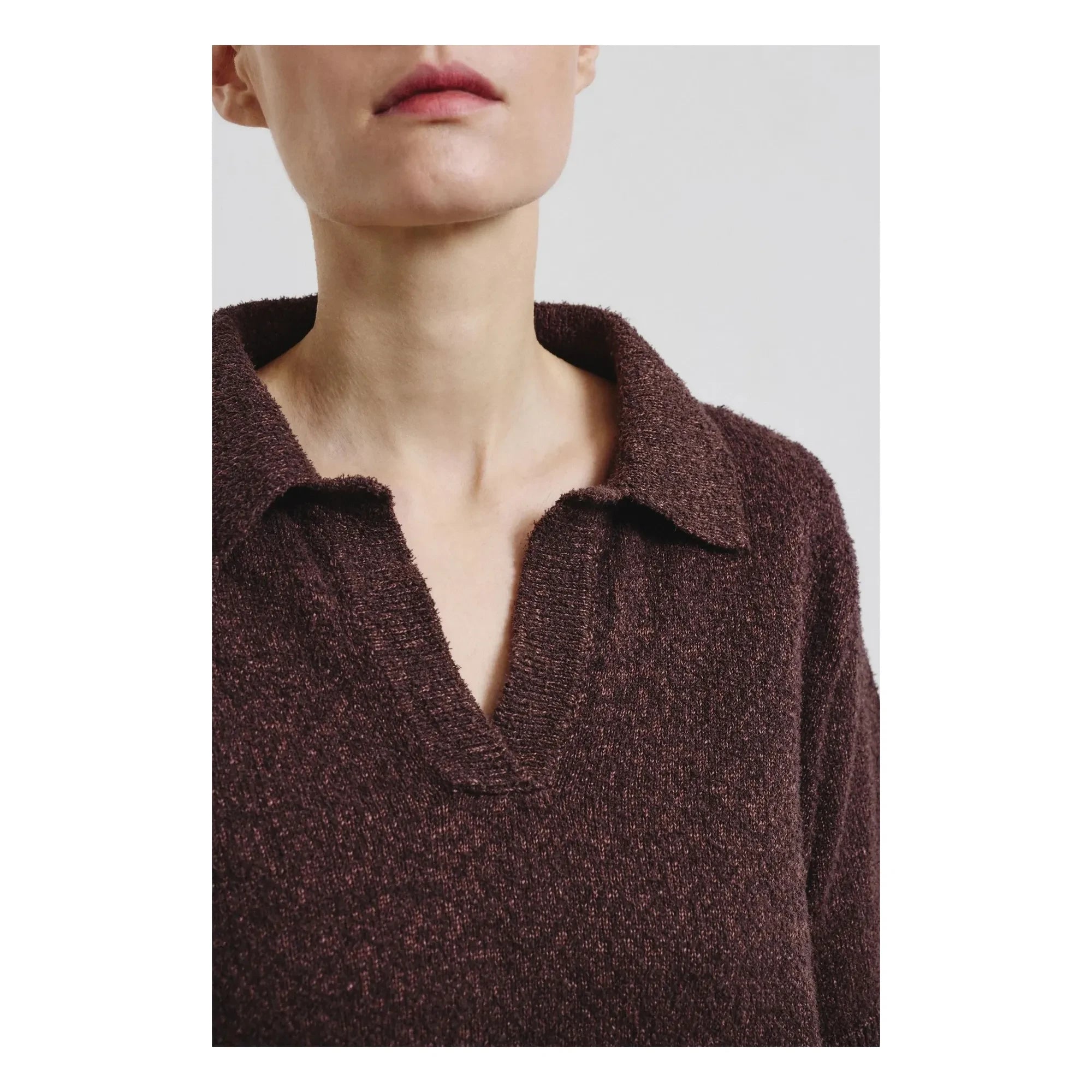 Pomandère - Cotton & Linen Polo Sweater | Dark Brown