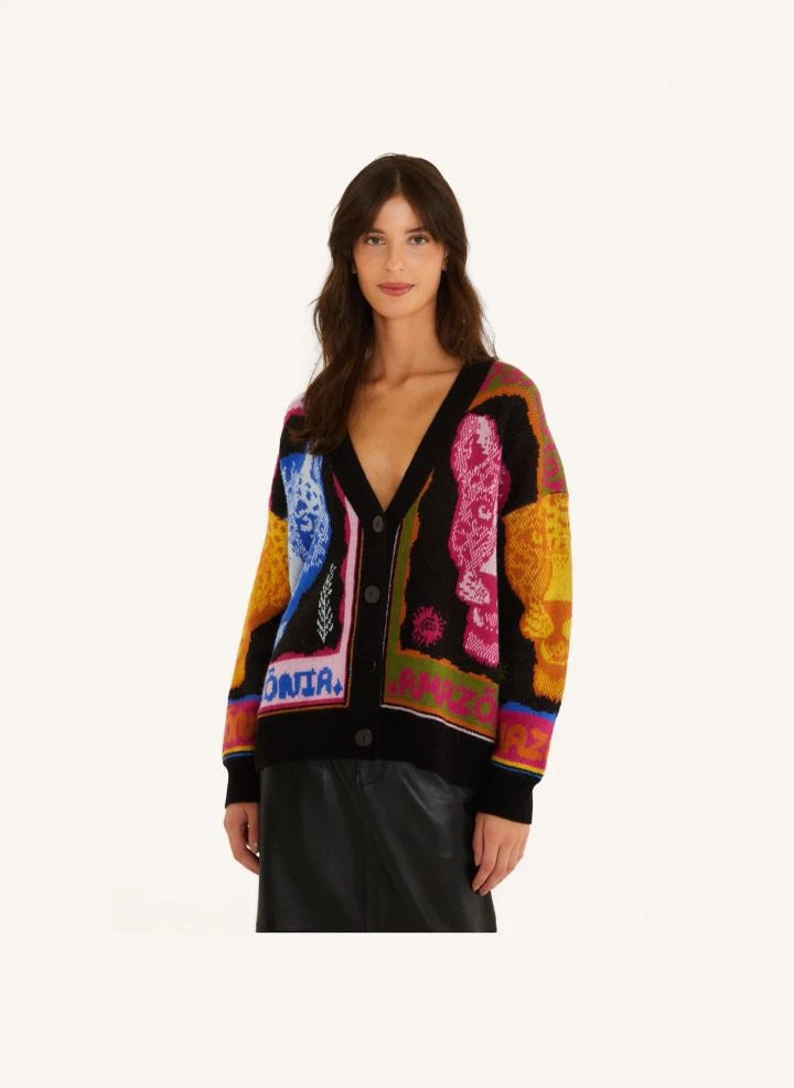 Farm Rio - Panther Print Cardigan | Black