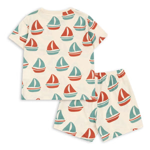 Konges Sløjd - Famo Bateaux Organic Cotton T-Shirt and Shorts Set | Beige