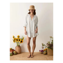 Boteh - La Ponche Ruffled Linen and Cotton Dress | Light blue