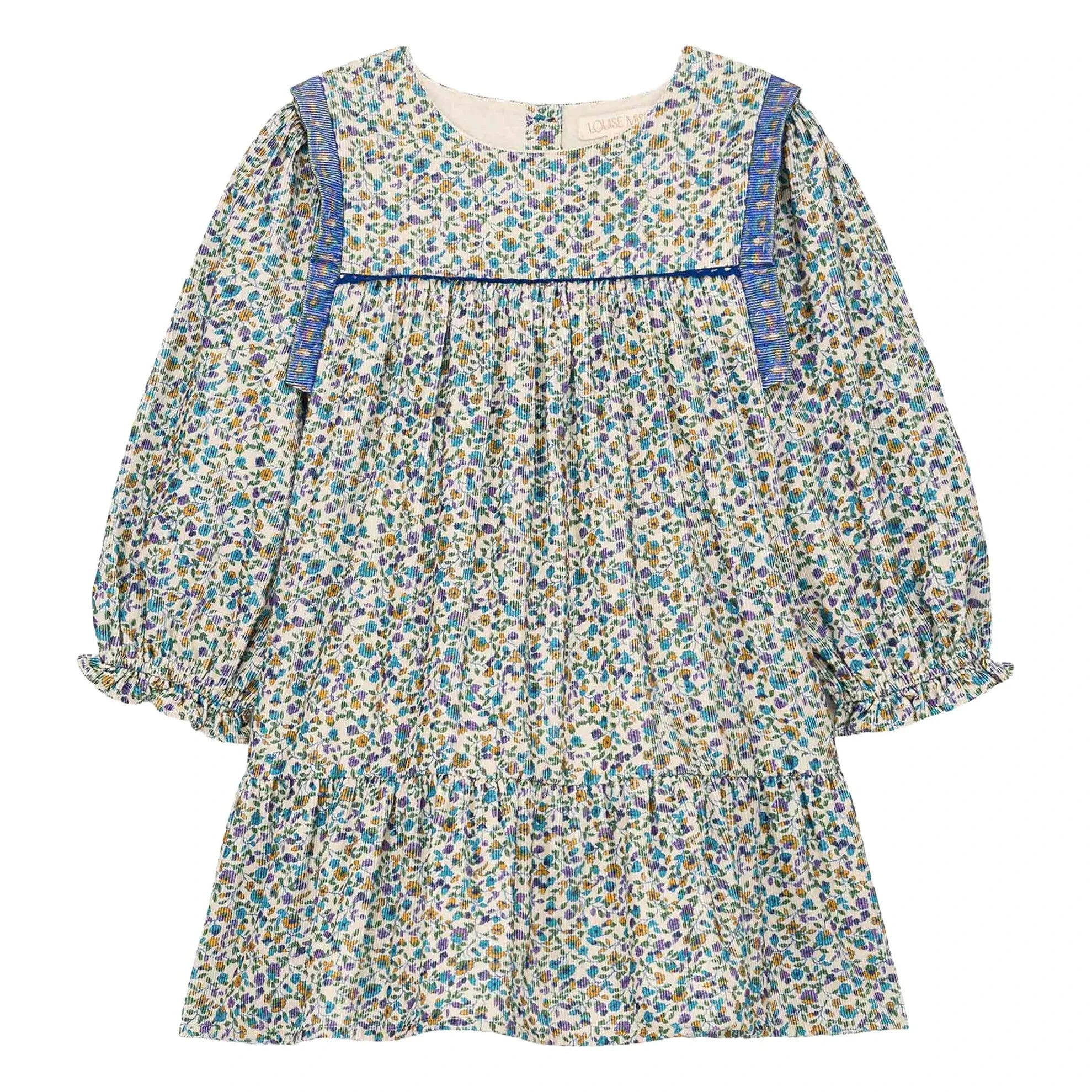 Louise Misha - Isatys Dress with Floral Pattern in Thin Velvet | Blue