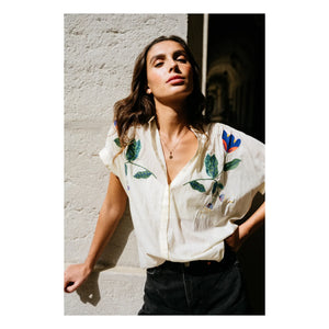 Sacrécoeur - Maya Embroidered Blouse Corolle Cotton Voile | White