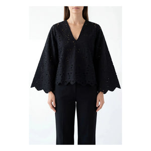BELLEPIECE - Gabriella Cotton Embroidered Blouse | Black