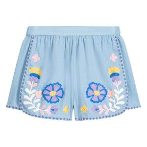 Louise Misha - Maïwen Organic Cotton Embroidered Shorts | Blue