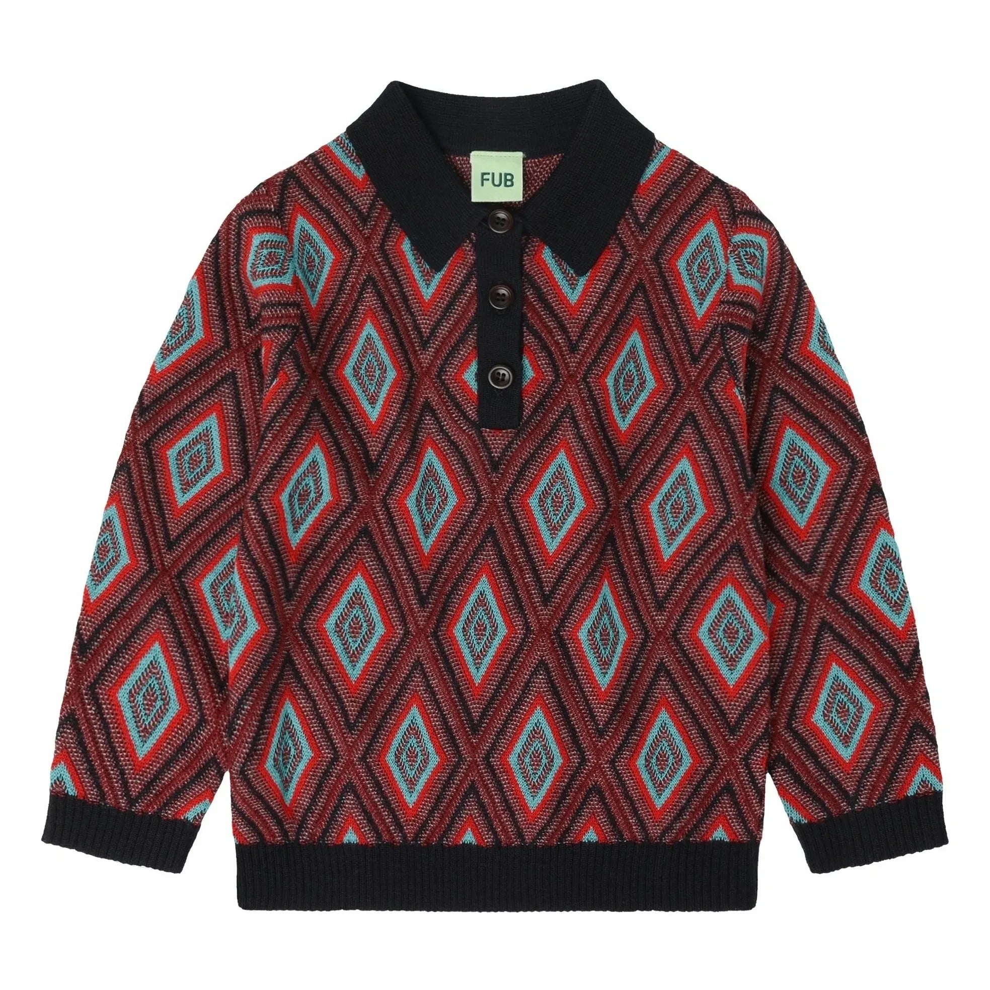 FUB - Harlequin Merino wool polo shirt | Navy
