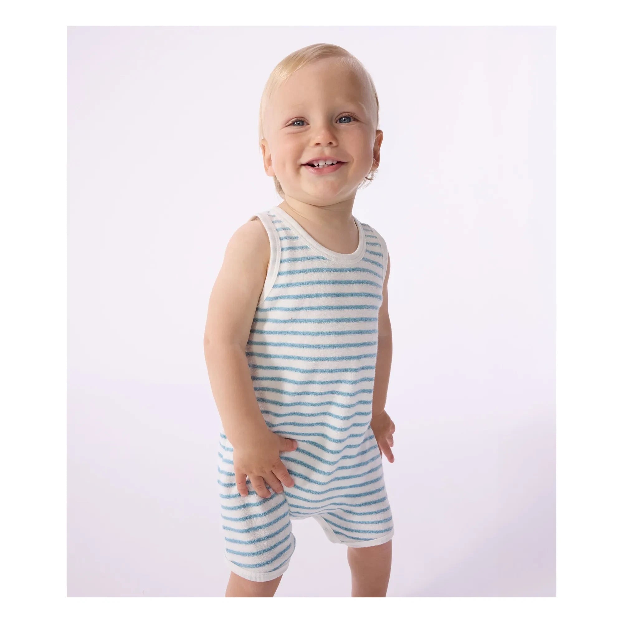 Petit Bateau - Striped Towel Romper | Blue