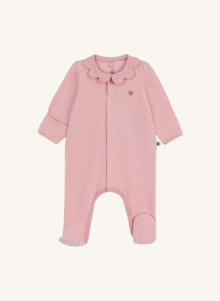 Petit Bateau - Dors Bien Embossed Ruffle Collar Organic Cotton Sleepsuit | Pink