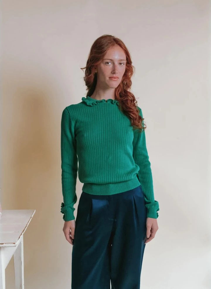Emile et Ida - Eliane Crochet Sweater | Olive Green