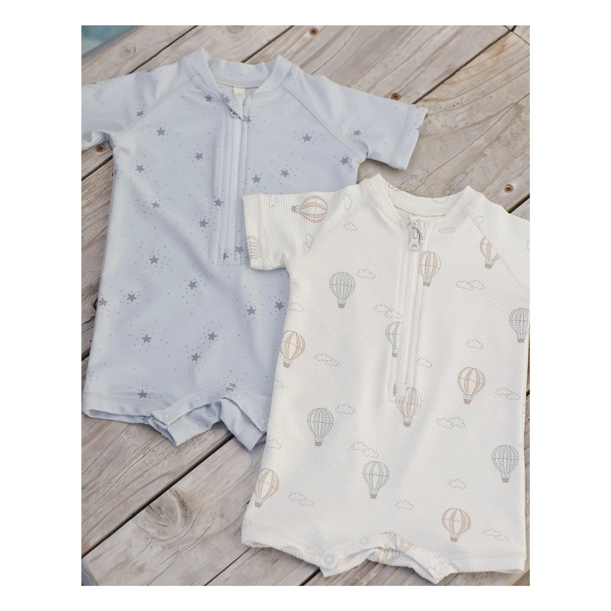 Quincy Mae - Stars Rashguard Swimsuit | Gray Blue