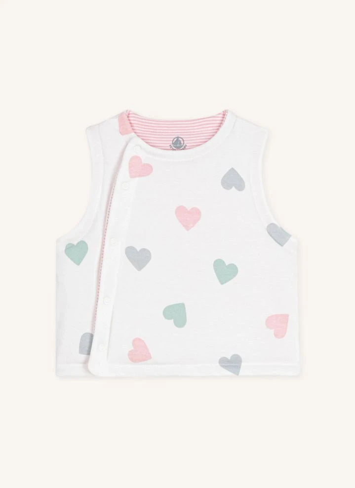 Petit Bateau - Sleeveless Organic Cotton Heart Vest | White