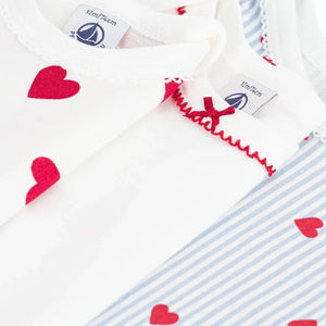 Petit Bateau - 3'lü Vücut Çıtçıtlı Düğüm Kalpli Organik Pamuk | Beyaz