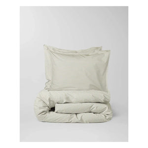 Suite 702 - Organic Percale Striped Duvet Cover - Olive-Cream | Olive