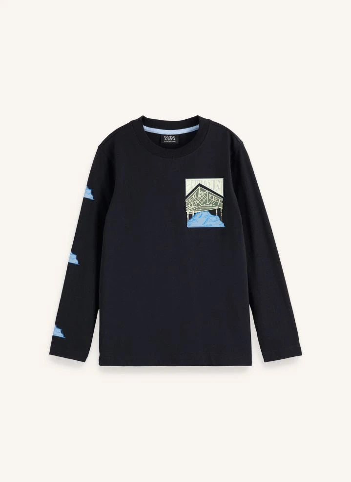 Scotch & Soda - Artwork Long Sleeve T-shirt | Black