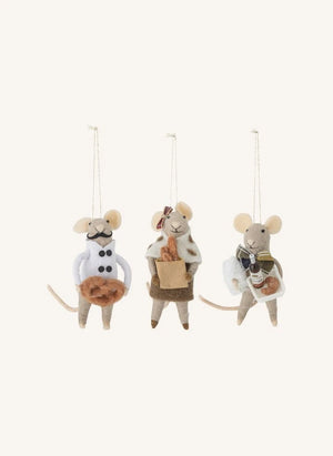 Bloomingville - Peo wool hanging mouse ornament - Set of 3 | Multi-colored