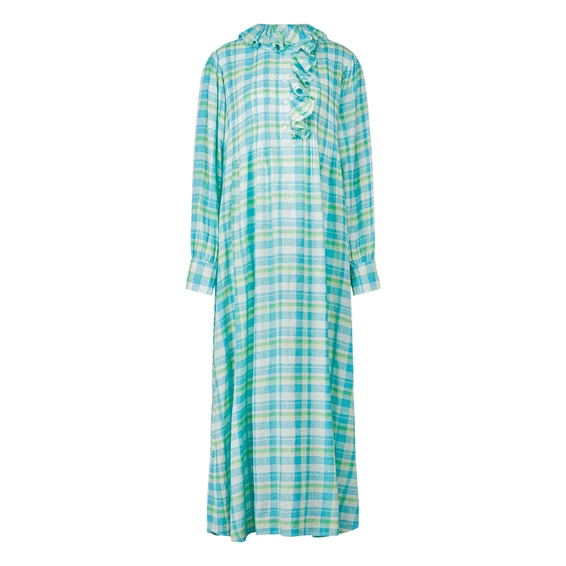 Laurence Bras - Philibong Cotton Checkered Dress | Turquoise