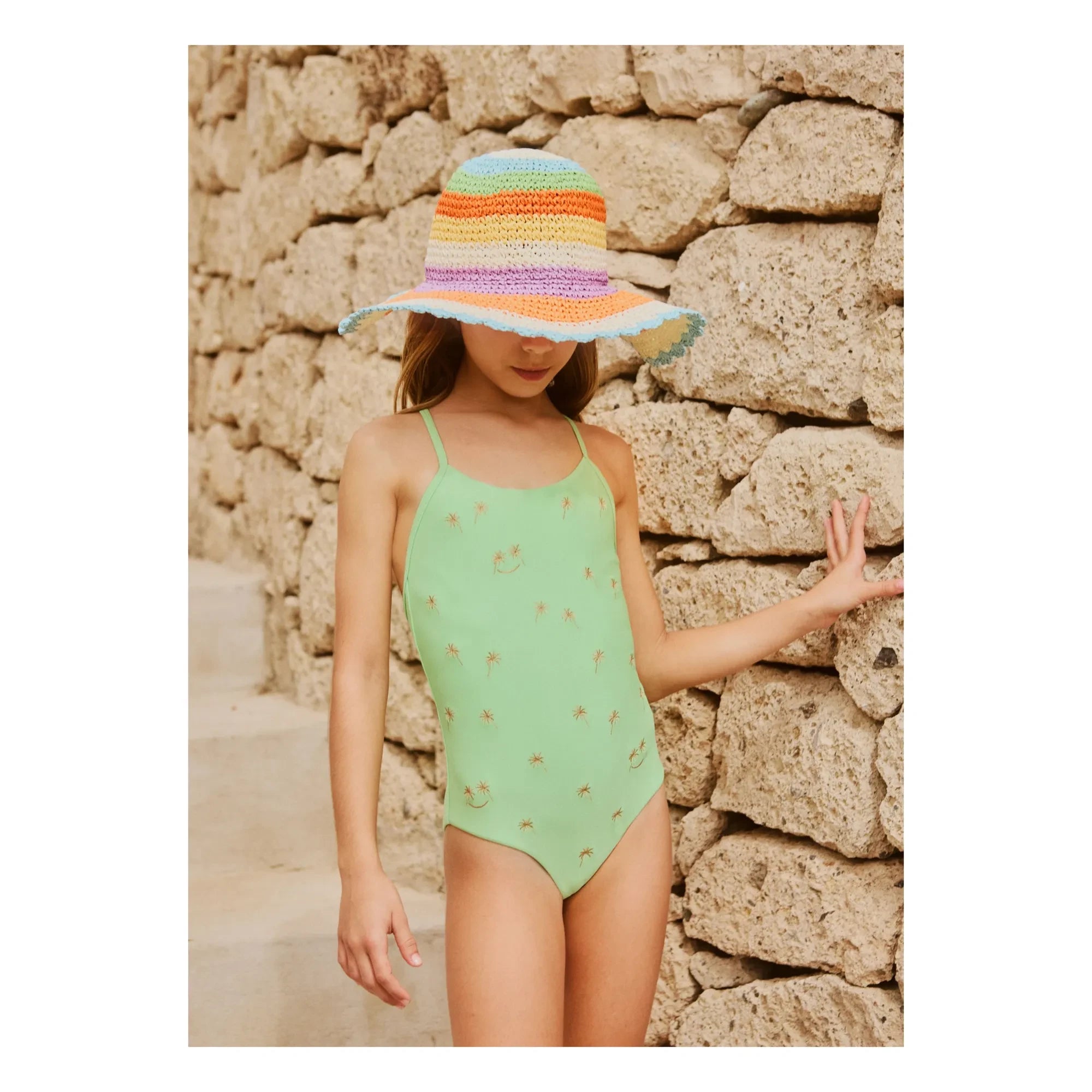 Molo - Large Wavy Striped Paper Straw Hat | Orange