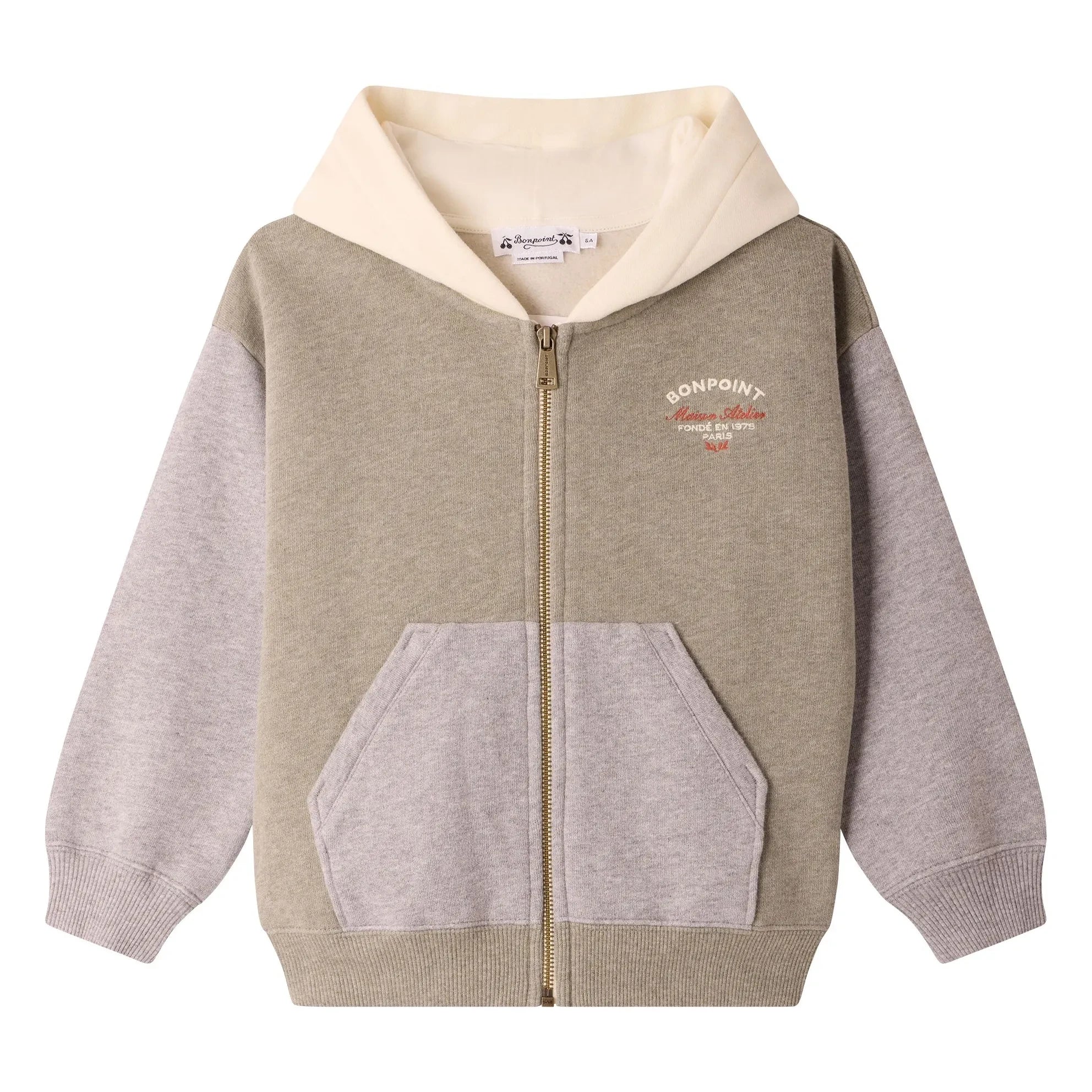 Bonpoint - Elroy Organic Cotton Chiné Hooded Zip-Up Sweatshirt | Khaki
