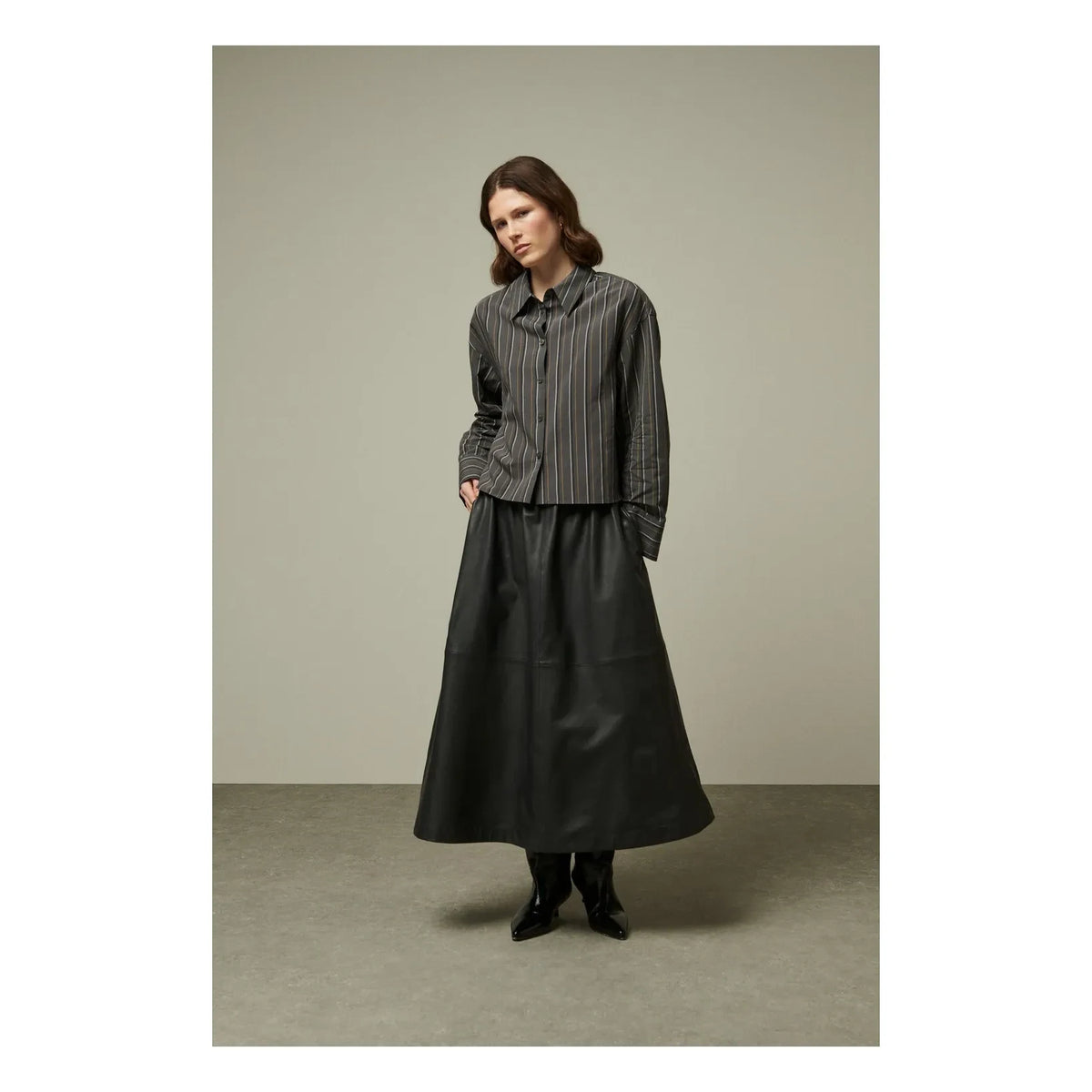BELLEPIECE - Claude Leather Skirt | Charcoal Grey