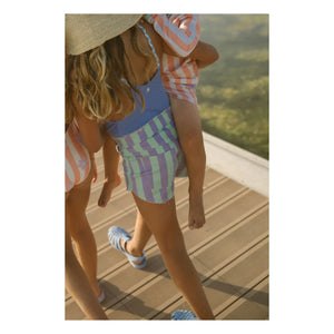 My First Cantê - Denim Pistachio Green Striped Shorts | Purple