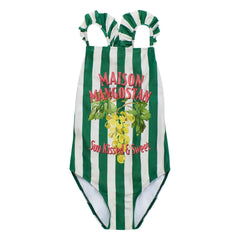 Maison Mangostan - Dried Grape Striped Swimsuit | Green