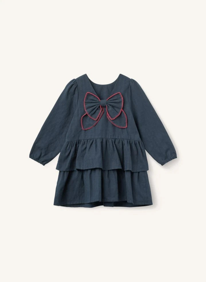 Copenhagen Colors - Organic Cotton Ruffled Bow Dress | Navy