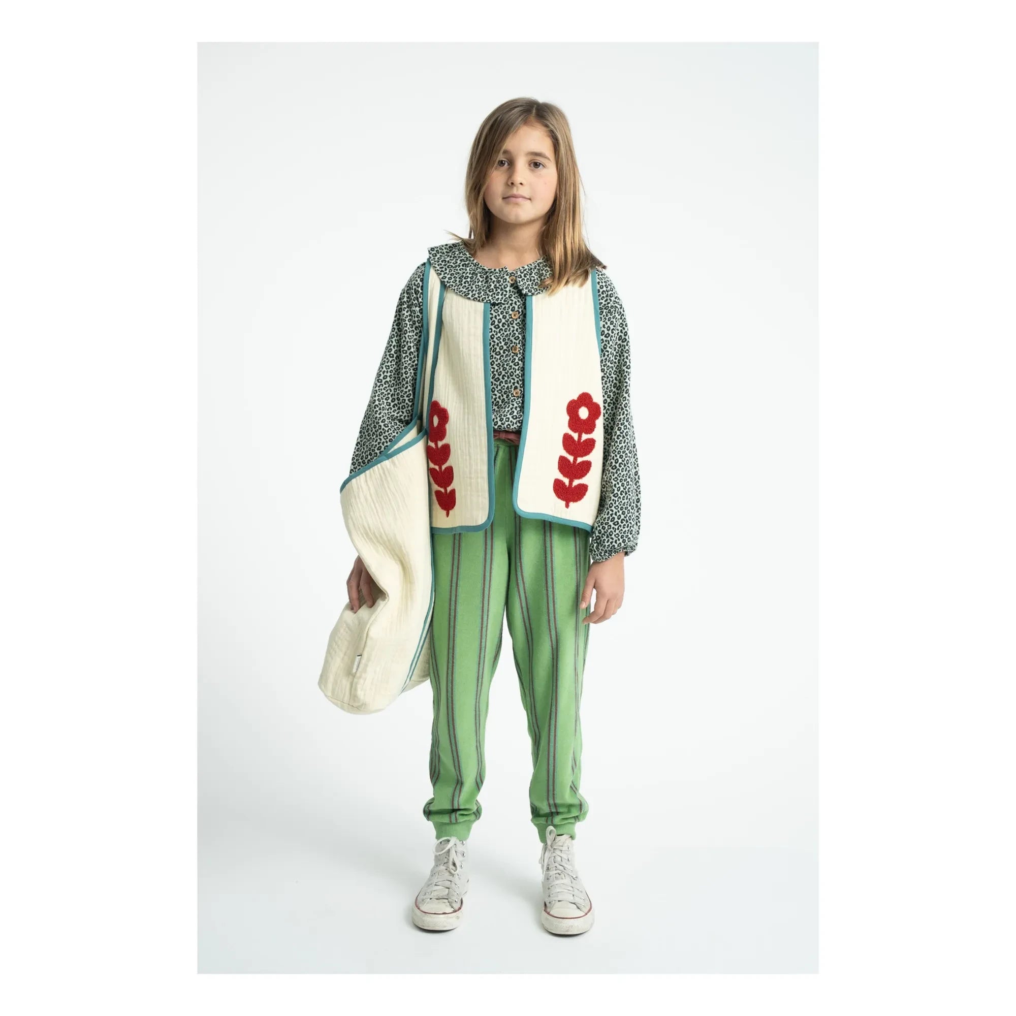 Piupiuchick - Organic Cotton Terry Textured Striped Jogger Trousers | Green