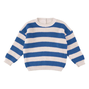 THE LiTTLE POETS - Gastão Striped Organic Cotton Sweater | Royal Blue