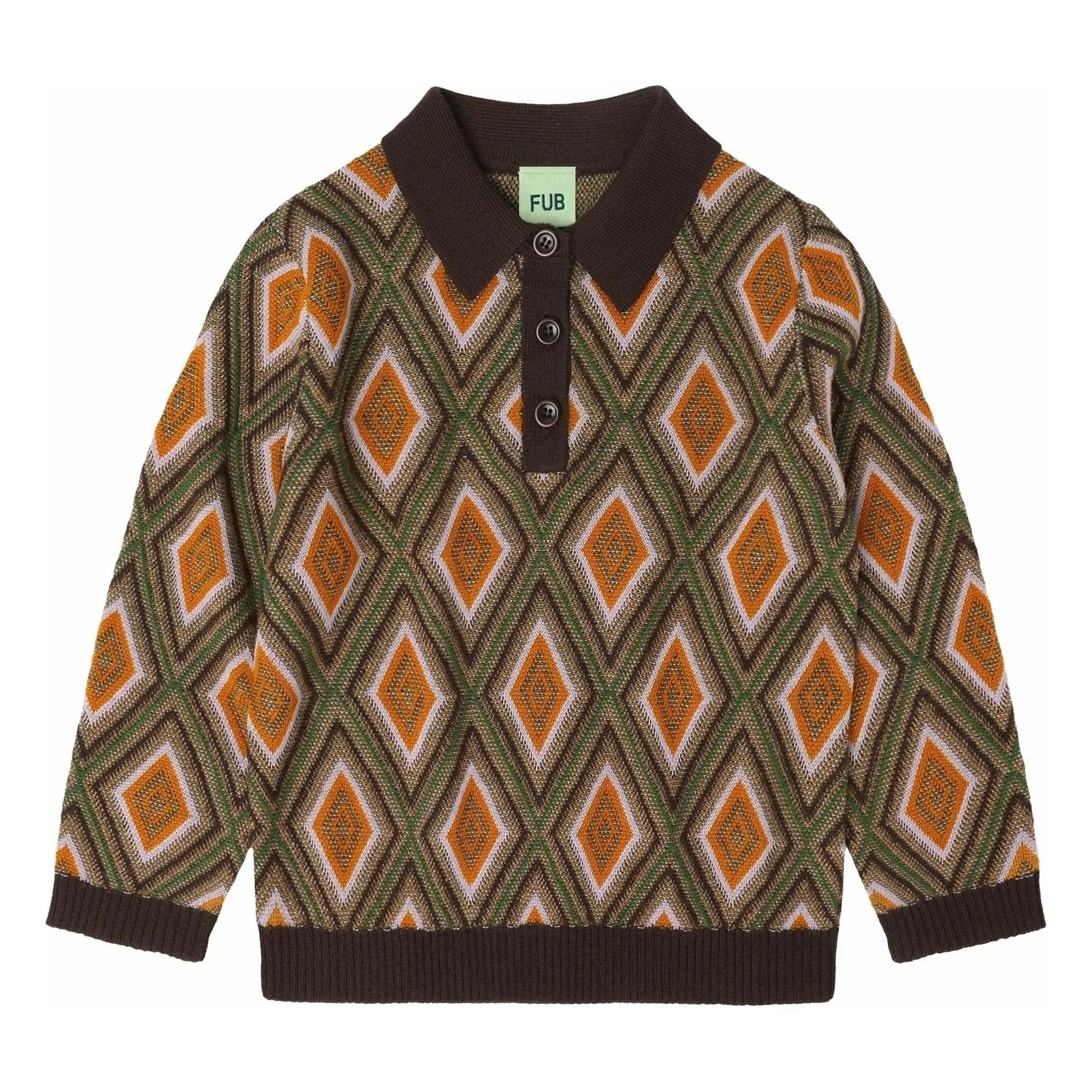 FUB - Harlequin Merino wool polo shirt | Brown