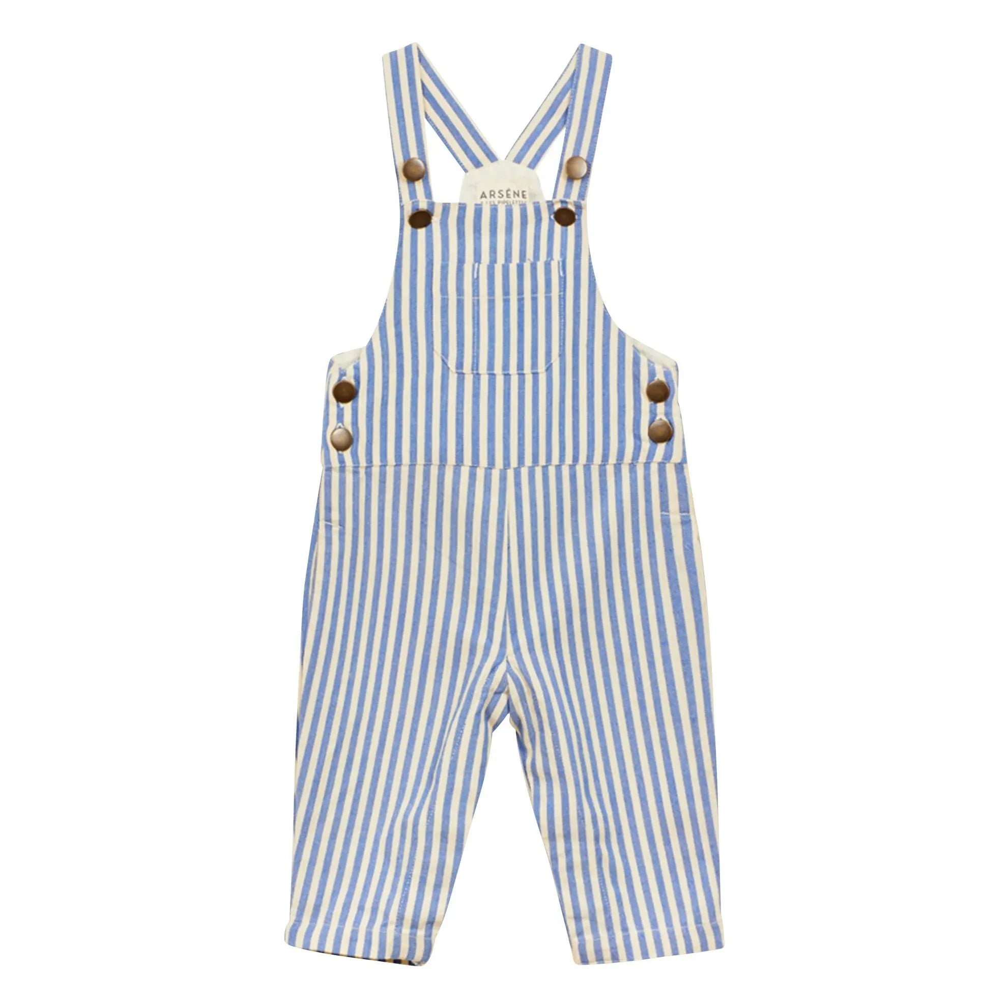 Arsène et Les Pipelettes - Striped Denim Overalls | Azure Blue