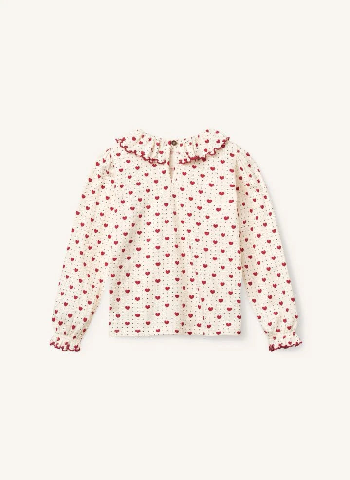 Copenhagen Colors - Ruffled Collar and Heart-Detail Crepe Blouse | Ecru