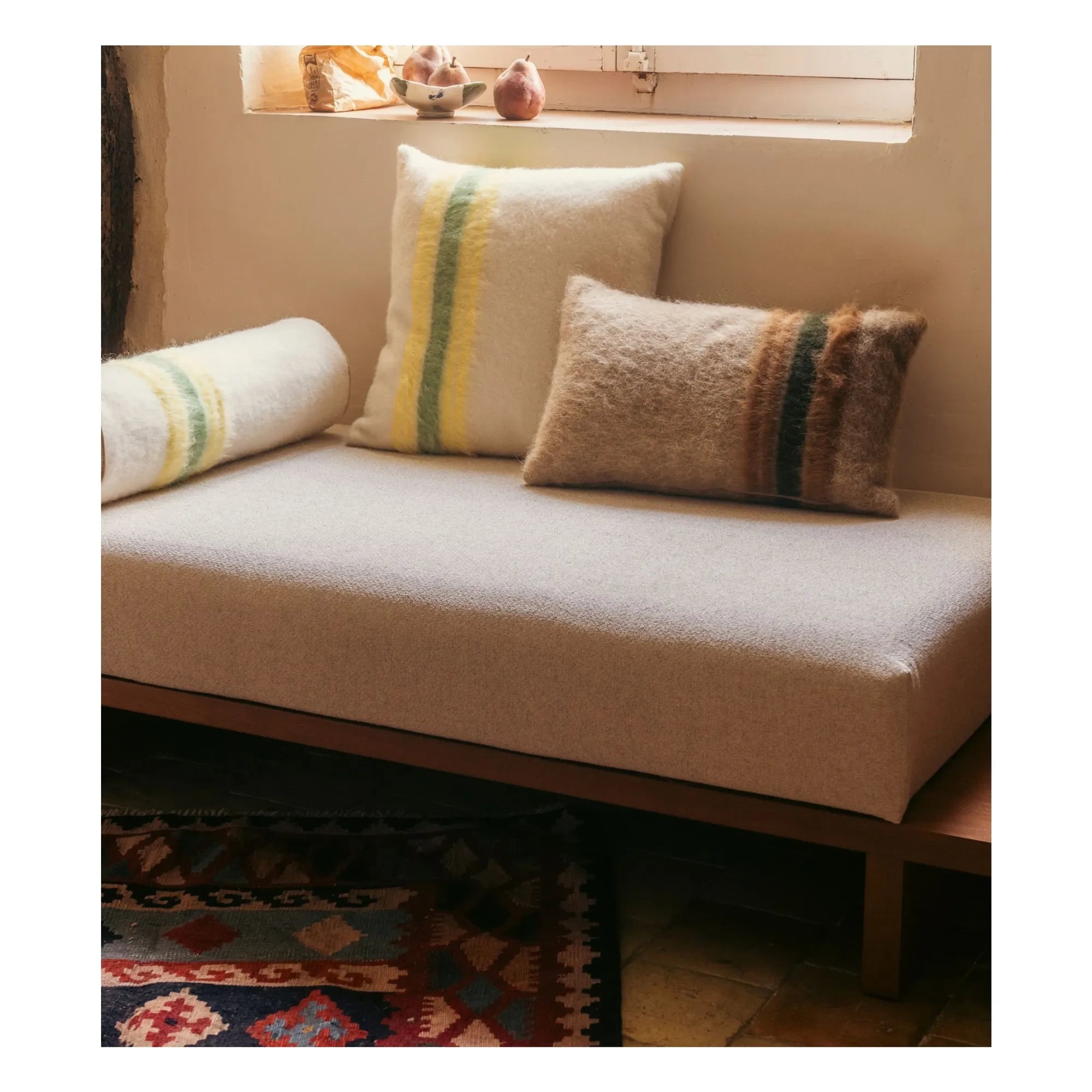 The Socialite Family - Carino Rectangular Cushion in Striped Mohair Fabric | Brown