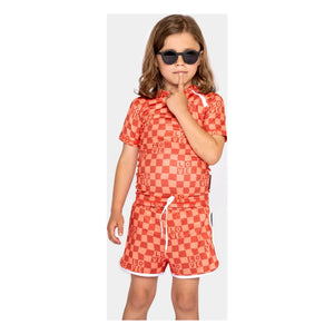 Beach & Bandits - Anti-UV Checkered Love T-shirt | Coral
