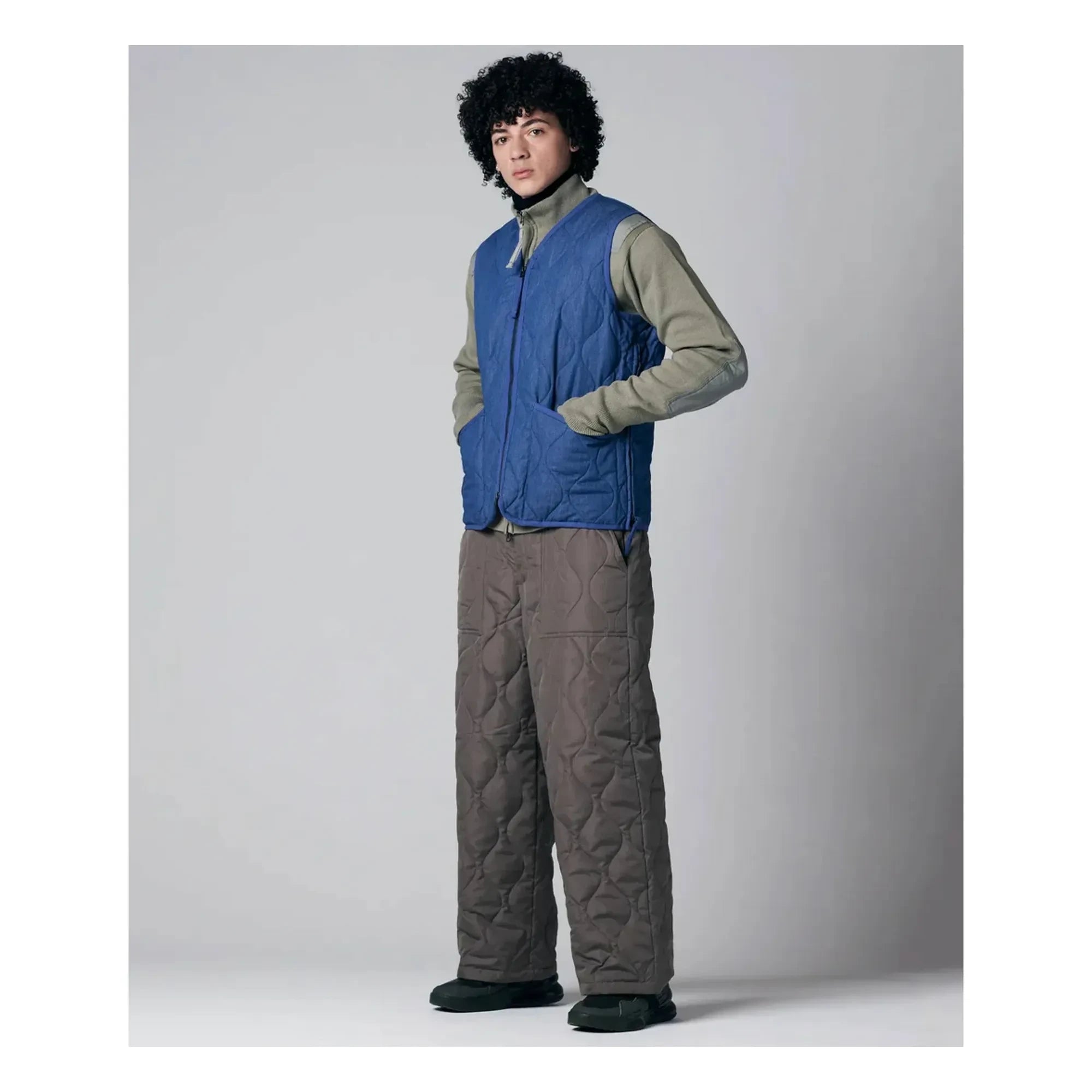 Taion - Unisex V Yaka Kolsuz Askeri Ceket | İndigo mavi