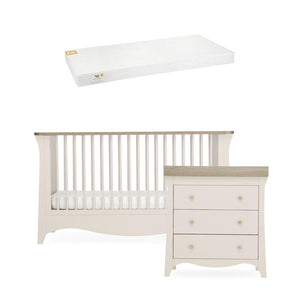 CuddleCo Clara 2 Piece Set 3-Drawer Dresser + Cot Bed - Cashmere-Nursery Sets-Cashmere-Pure Gold Anti Allergy Coir Pocket Sprung Cot Bed Mattress | Natural Baby Shower
