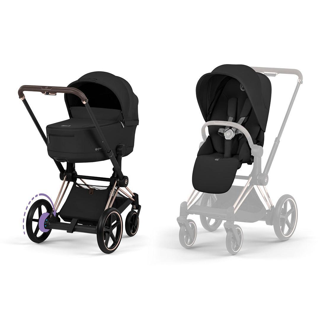 CYBEX e-Priam Comfort Pushchair & Foldable Carrycot - Sepia Black/Rose Gold-Strollers-Sepia Black/Rose Gold- | Natural Baby Shower