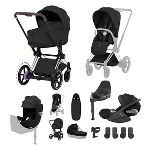 Cybex e-Priam Ultimate Birth & Beyond Bundle - Style Collection-Travel Systems-Sepia Black-Chrome Brown | Natural Baby Shower