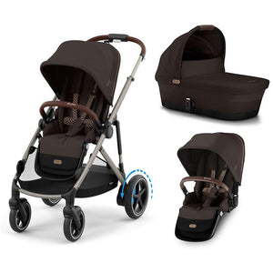 CYBEX e-Gazelle Double Pushchair-Strollers-Chocolate Brown-Carrycot and Seat | Natural Baby Shower