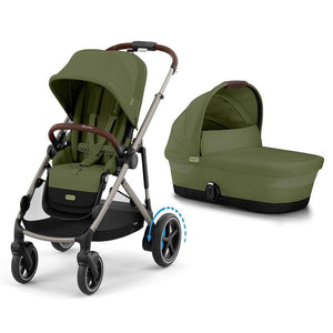 CYBEX e-Gazelle Double Pushchair-Strollers-Moss Green-With Carrycot | Natural Baby Shower