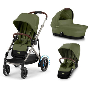 CYBEX e-Gazelle Double Pushchair-Strollers-Moss Green-Carrycot and Seat | Natural Baby Shower