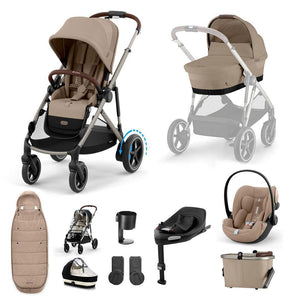 CYBEX e-Gazelle S + Cloud G Travel System-Travel Systems-Almond Beige-With Base | Natural Baby Shower