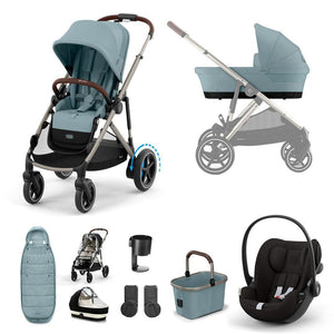 CYBEX e-Gazelle S + Cloud G Travel System-Travel Systems-Stormy Blue-No Base | Natural Baby Shower
