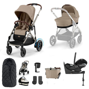 CYBEX e-Gazelle S Pushchair + Cloud T Travel System - Almond Beige-Travel Systems-Almond Beige-With Base | Natural Baby Shower