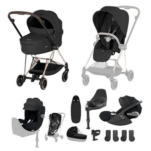 Cybex Mios Ultimate Birth & Beyond Bundle - Comfort Collection-Travel Systems-Sepia Black/Rose Gold-With Base | Natural Baby Shower