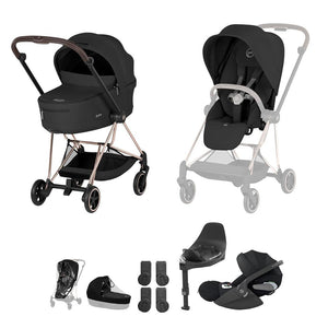 Cybex Mios Ultimate Bundle - Comfort Collection-Travel Systems-Sepia Black/Rose Gold-With Base | Natural Baby Shower